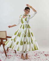 Green Print Cotton Angrakha Style Dupatta Set
